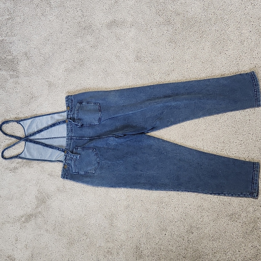 Z Supply Terry Knit Denim Criss Cross Overall Blue Wash Size Medium - Picture 7 of 13